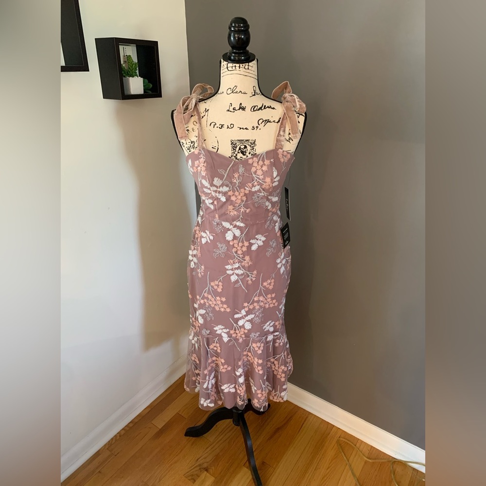 Lulus Royal Ball Mauve Pink Sequin Tie-Strap Trumpet Midi Dress